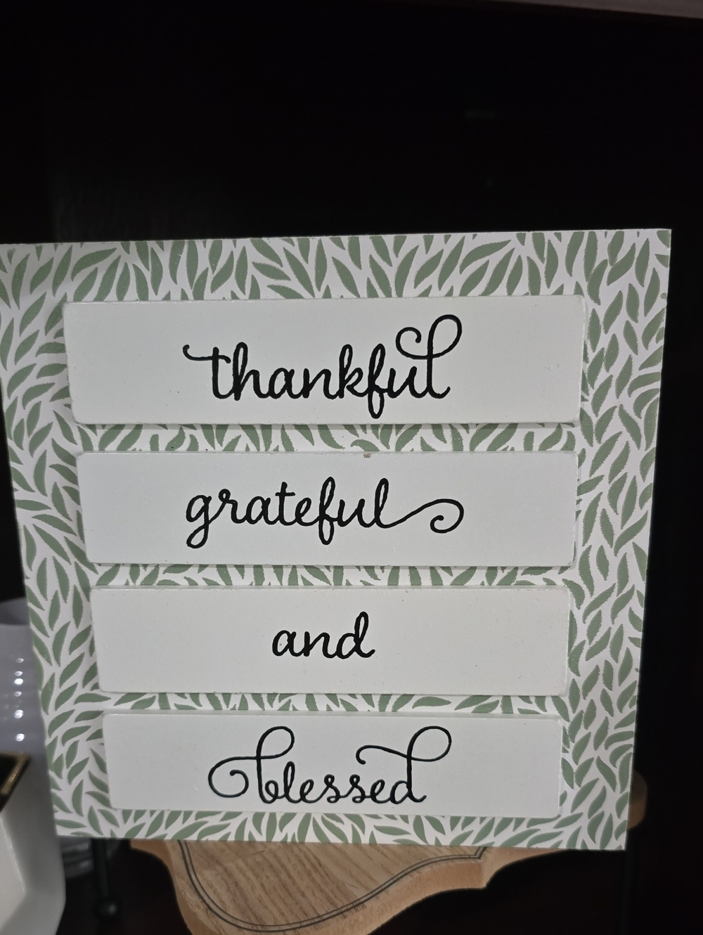 Thankful Grateful and Blessed Wall Plaque - White and Sage - 7" X 7" X 1"
